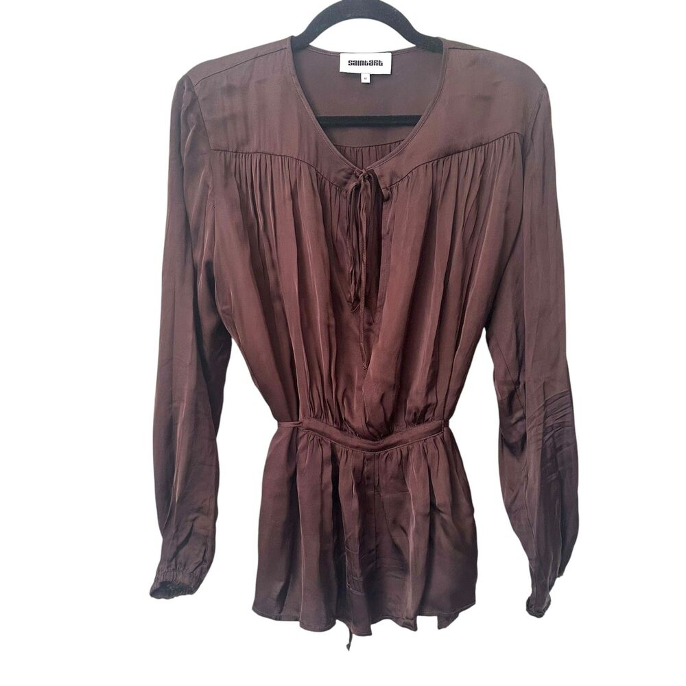 SAINT ART Tie Waist‎ Boho Blouse Brown Medium